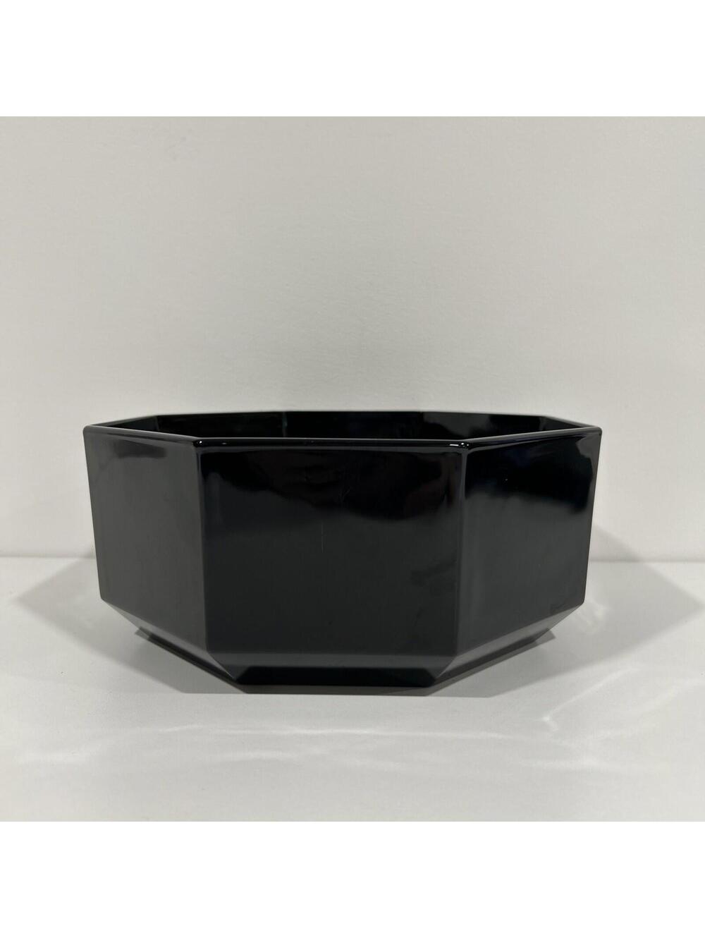 Vintage Arcoroc Octime Black Glass Serving Bowl France 9” & 4.25”